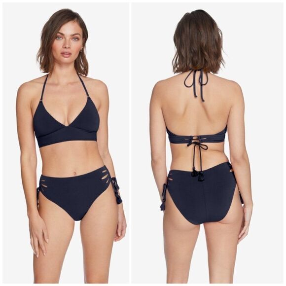 ROBIN Piccone | Gigi triangle halter bikini top in navy - Picture 1 of 6
